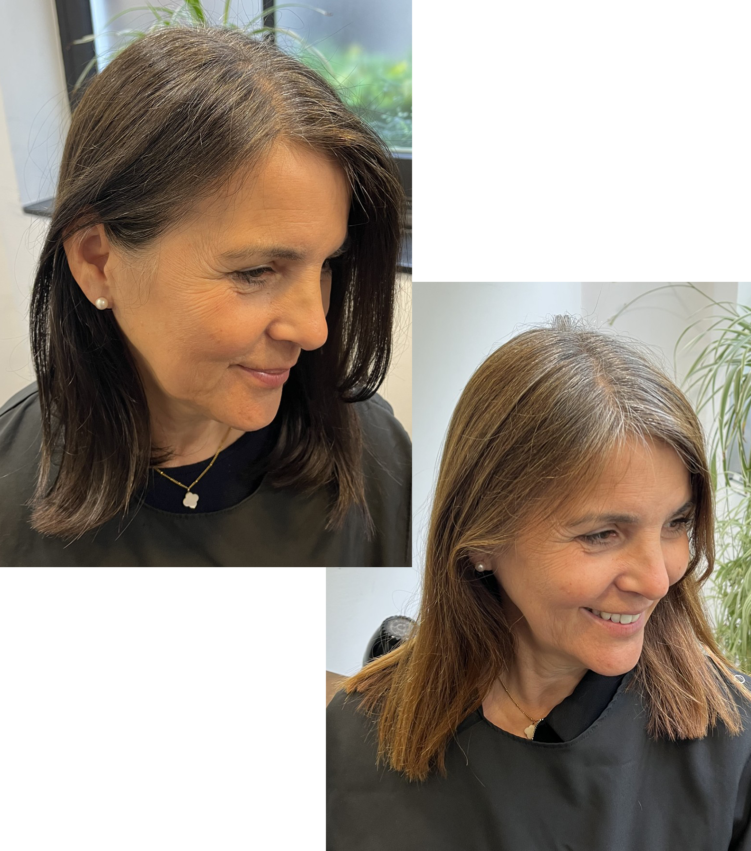 Grey Blending Before and After. Brown/ Dark Brown Hair Blending. In Covent Garden London